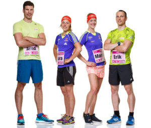 Das Kornspitz Sportteam mit Arnd Peiffer, Laura Dahlmeier, Maren Hammerschmid und Erik Lesser. Copyright: backaldrin Österreich The Kornspitz Company GmbH