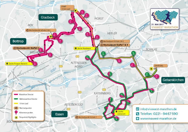 Der neue Streckenverlauf des VIVAWEST-Marathons 2017