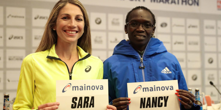 Sara Hall und Nancy Kiprop. Copyright: Mainova Frankfurt Marathon
