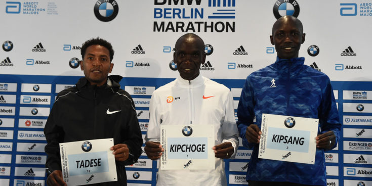 Bereit für die Rekordjagd: Zersenay Tadese, Eliud Kiphoge, Wilson Kipsang. Fotoquelle: SCC EVENTS/Jiro Mochizuki